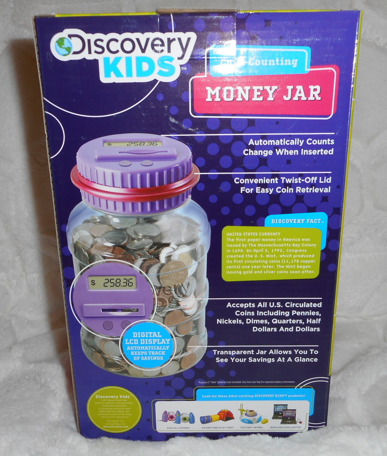 DISCOVERY KIDS COIN COUNTING MONEY JAR BANK LEARNING TOY DIGITAL LCD PURPLE NEW