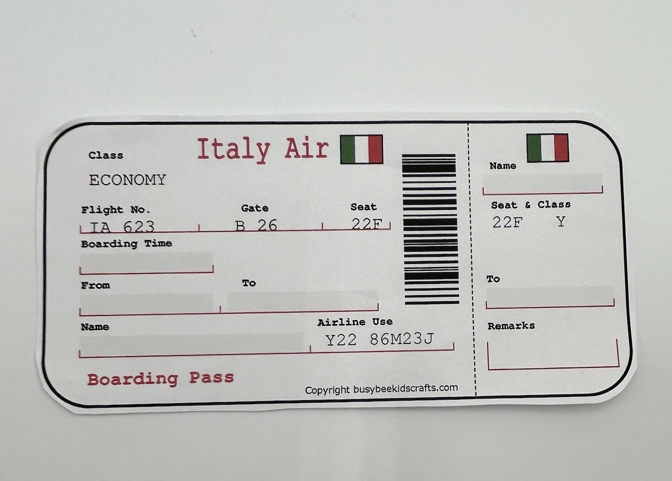 Teaching Tree Toy Passport And Stickers With Ticket To Italy