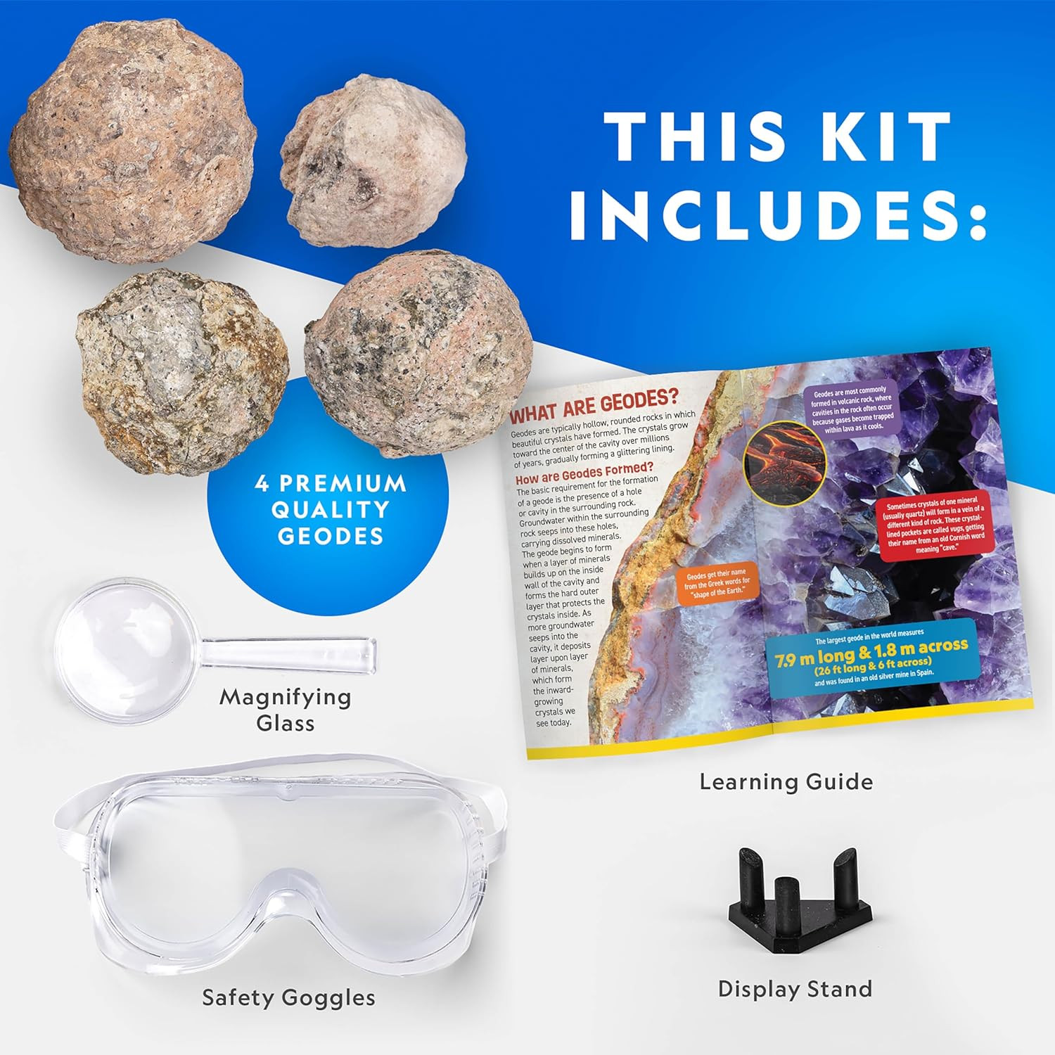 National Geographic Break Open 4 Geodes Science Kit – Includes Goggles and Displ