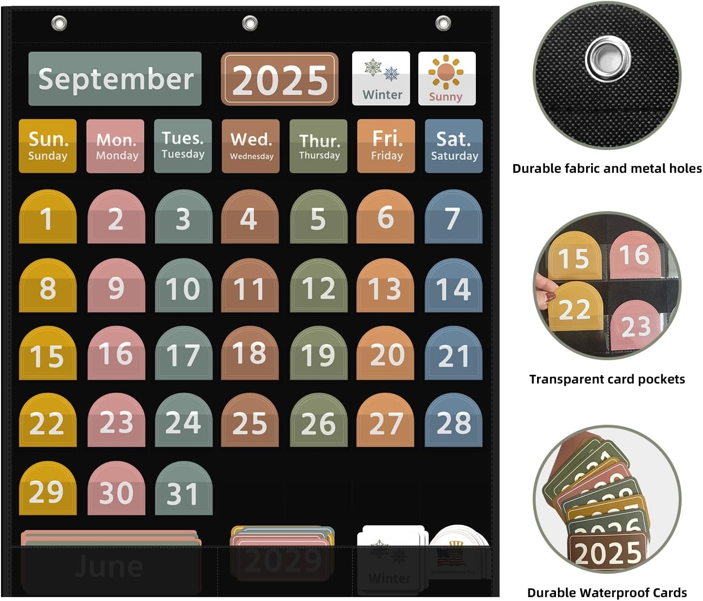 Large Boho Pocket Calendar Chart with 96 Cards, 32″x24″ Classroom & Home