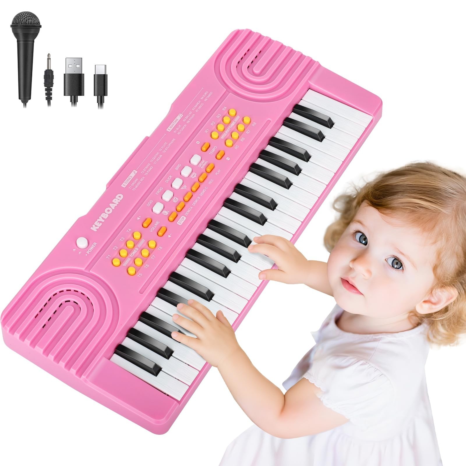 37-Key Pink Piano Keyboard Toy with Microphone – Perfect Gift for Kids 3-7 Years