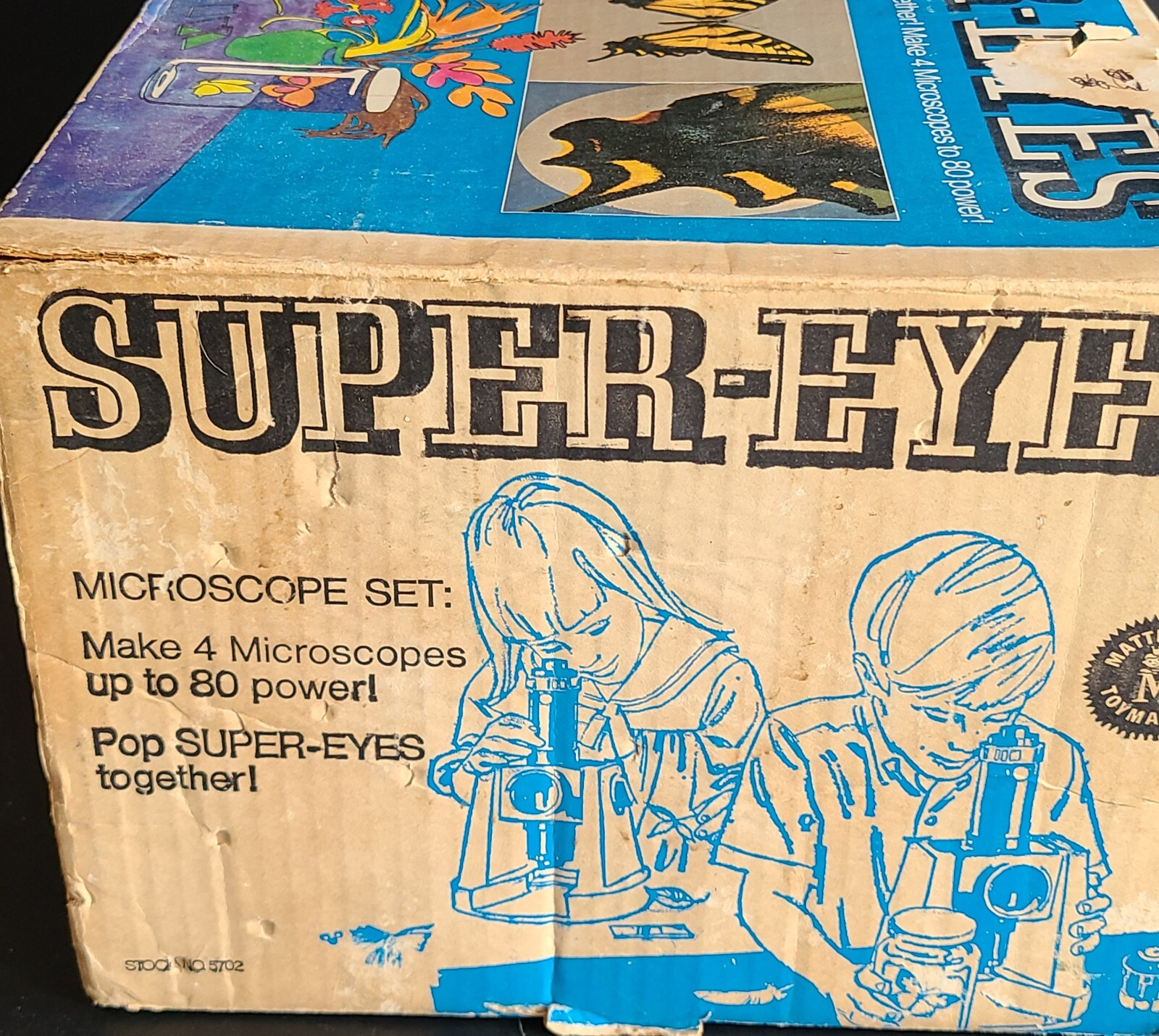 MATTEL SUPER EYES 80 POWER MICROSCOPE SET VINTAGE 1968 W/ Box New Opened Box