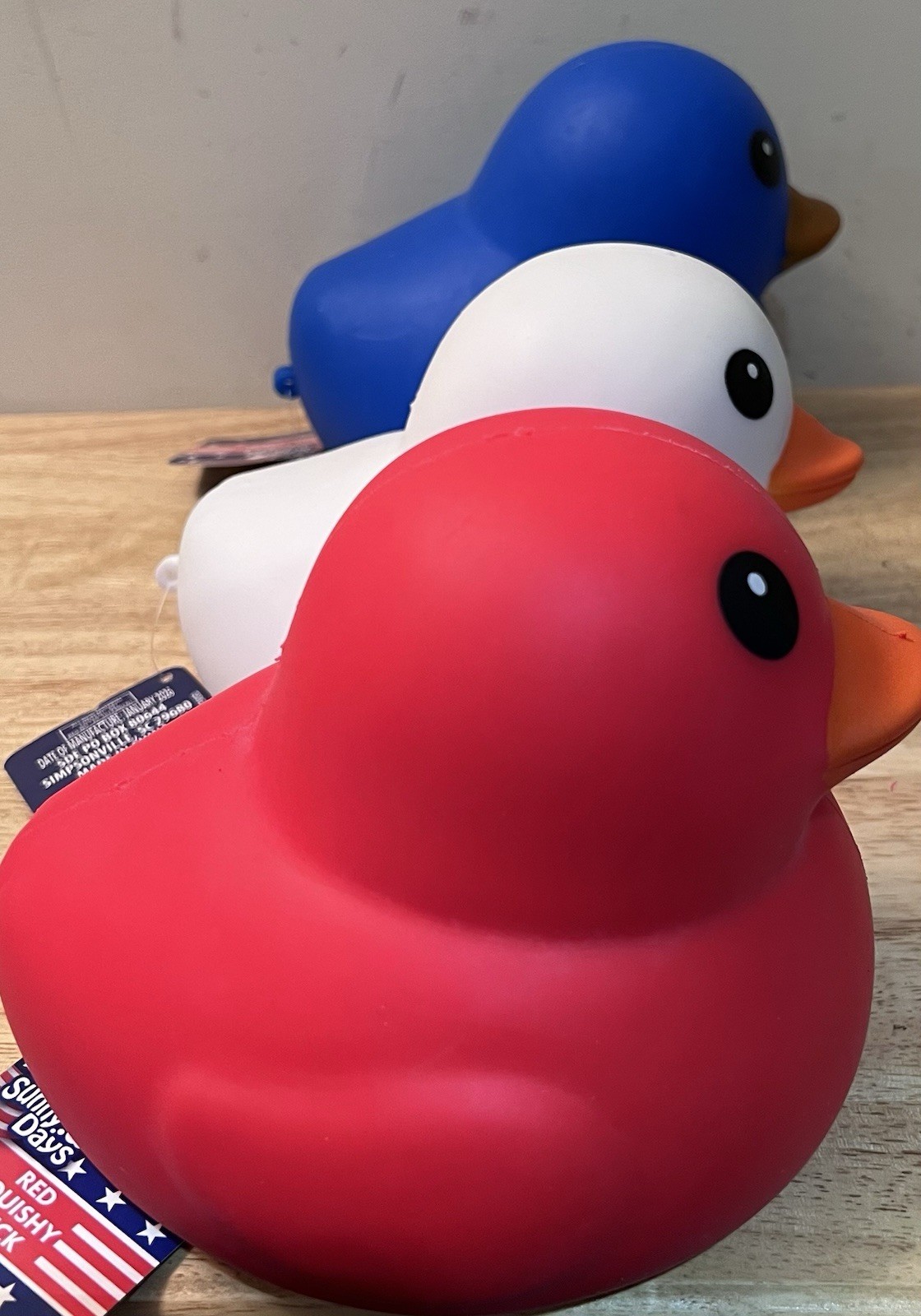 Sunny Days Squishy Duck Lot Red White Blue Patriotic Squeeezy Fidget Set 3