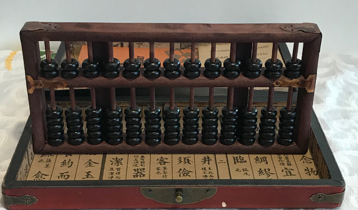 Chinese Abacus HAND dragon phoenix leather wood box