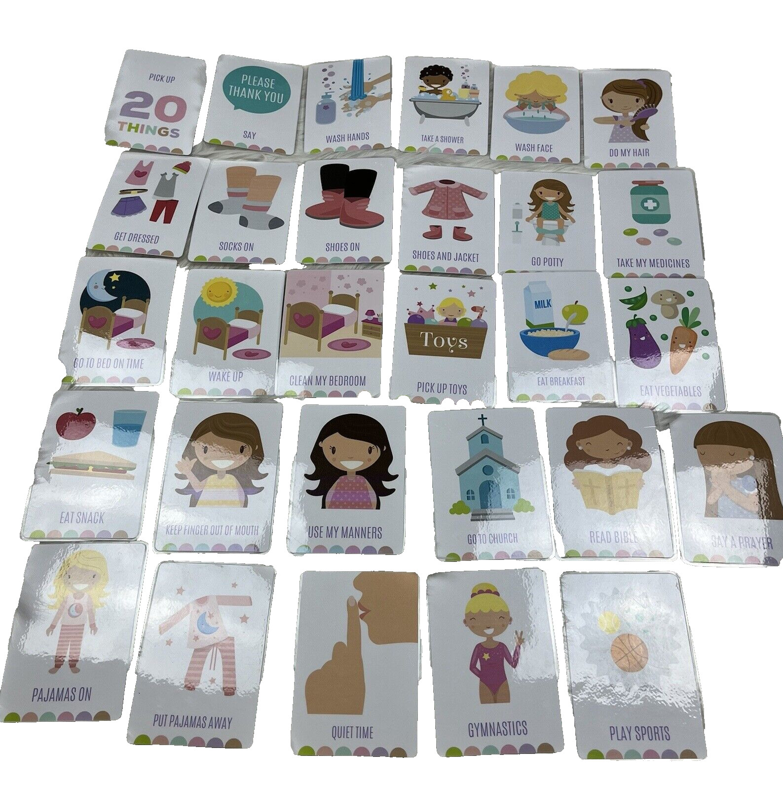 Lot of 29 Flash Cards Chores Laminated Homeschool Visual Picture Rounded Edges