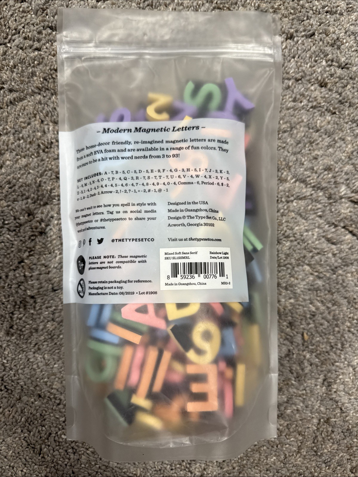Type Set Co. Rainbow Modern Magnetic Letters – 200 – Piece Set 1″ BRAND NEW