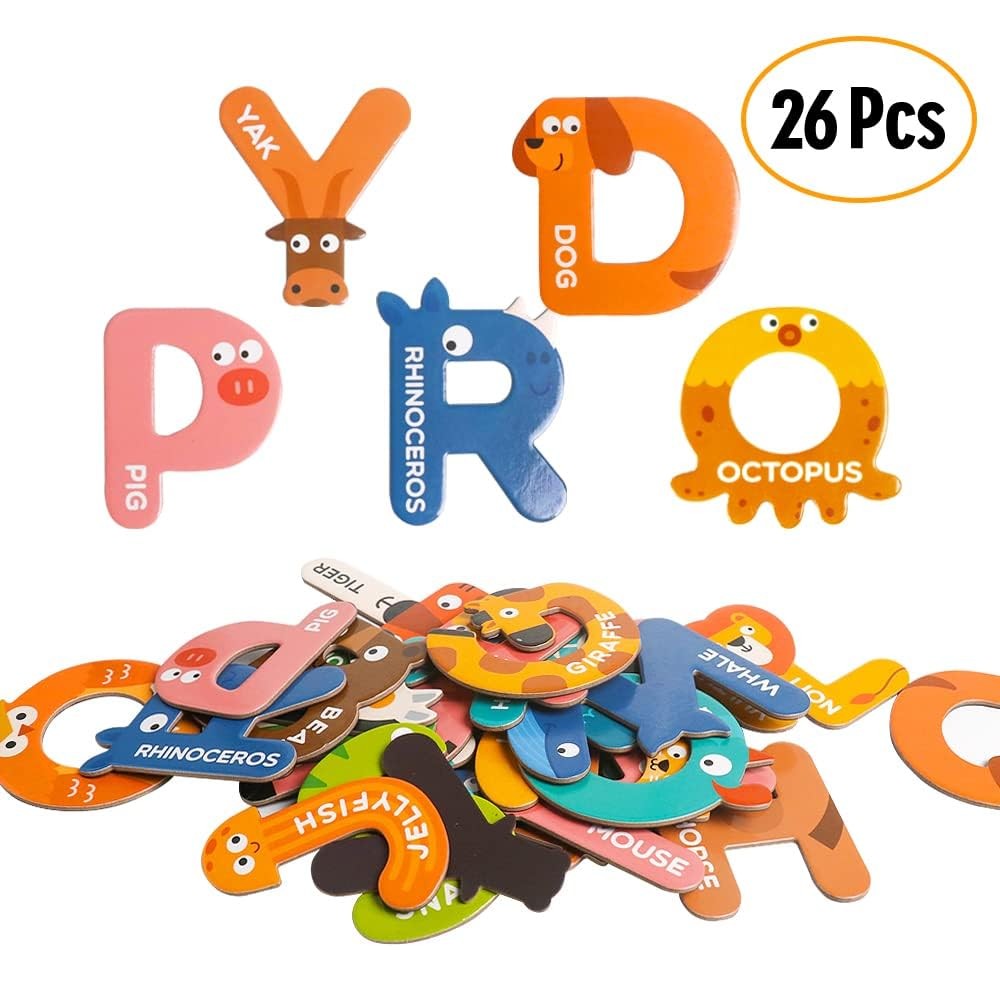JCREN Jumbo Magnetic Letters Animals Alphabet Toys,Fridge Large, Multi Color
