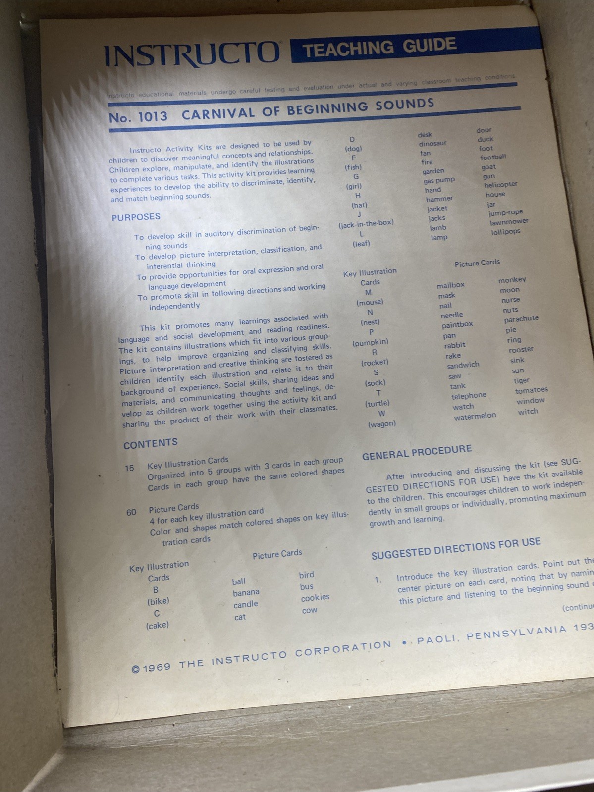 1971 Early Learning Activity Beginning Sounds Great Illustrations Complete!