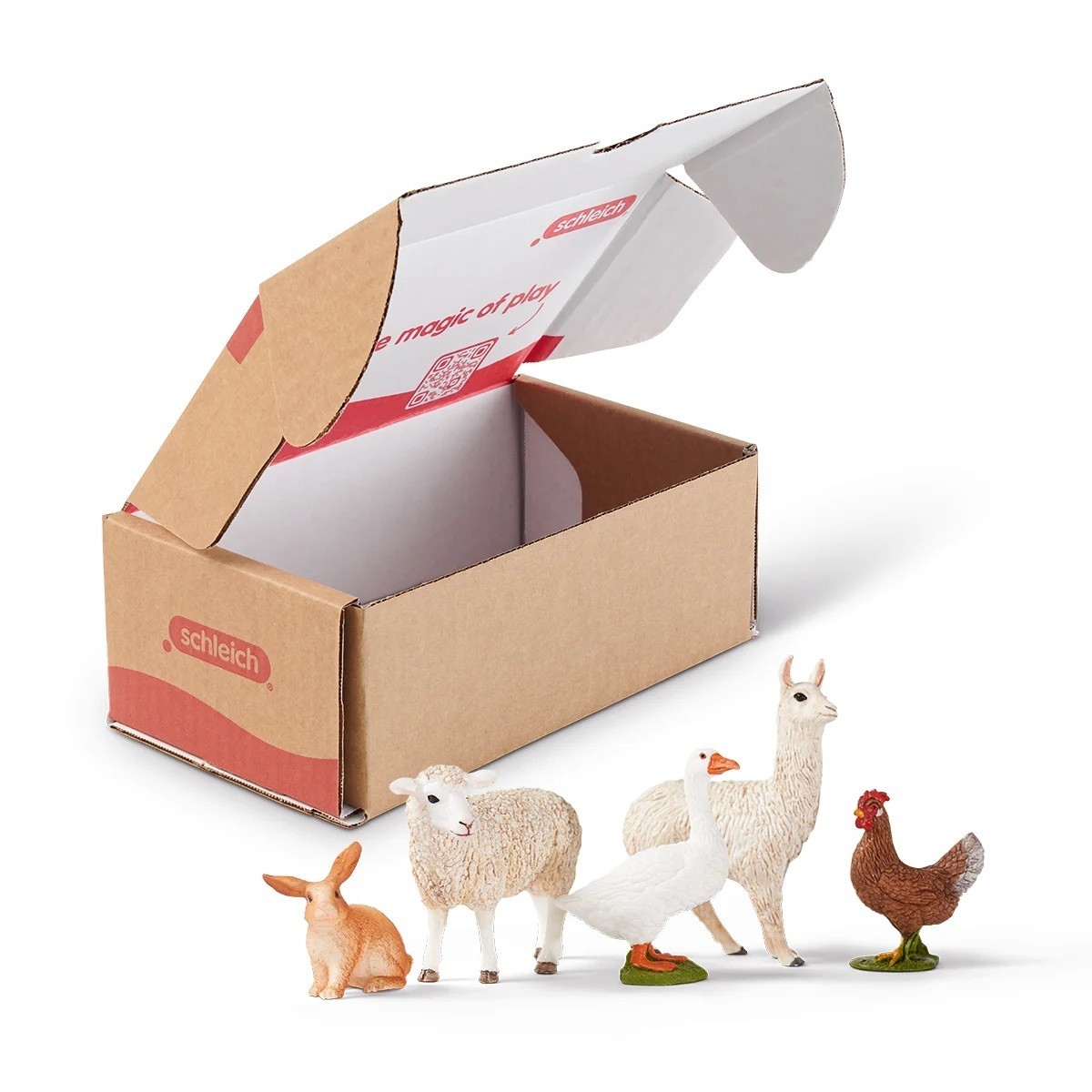 Schleich Farm World 5-piece Cute Animal Set – Rabbit/Sheep/Llama/Chicken/Goose