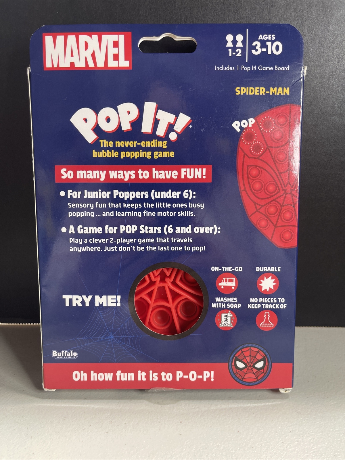 Marvel Spider-Man POP IT!  Sensory Toy Fine Motor Skills Never Ending Bubble NEW