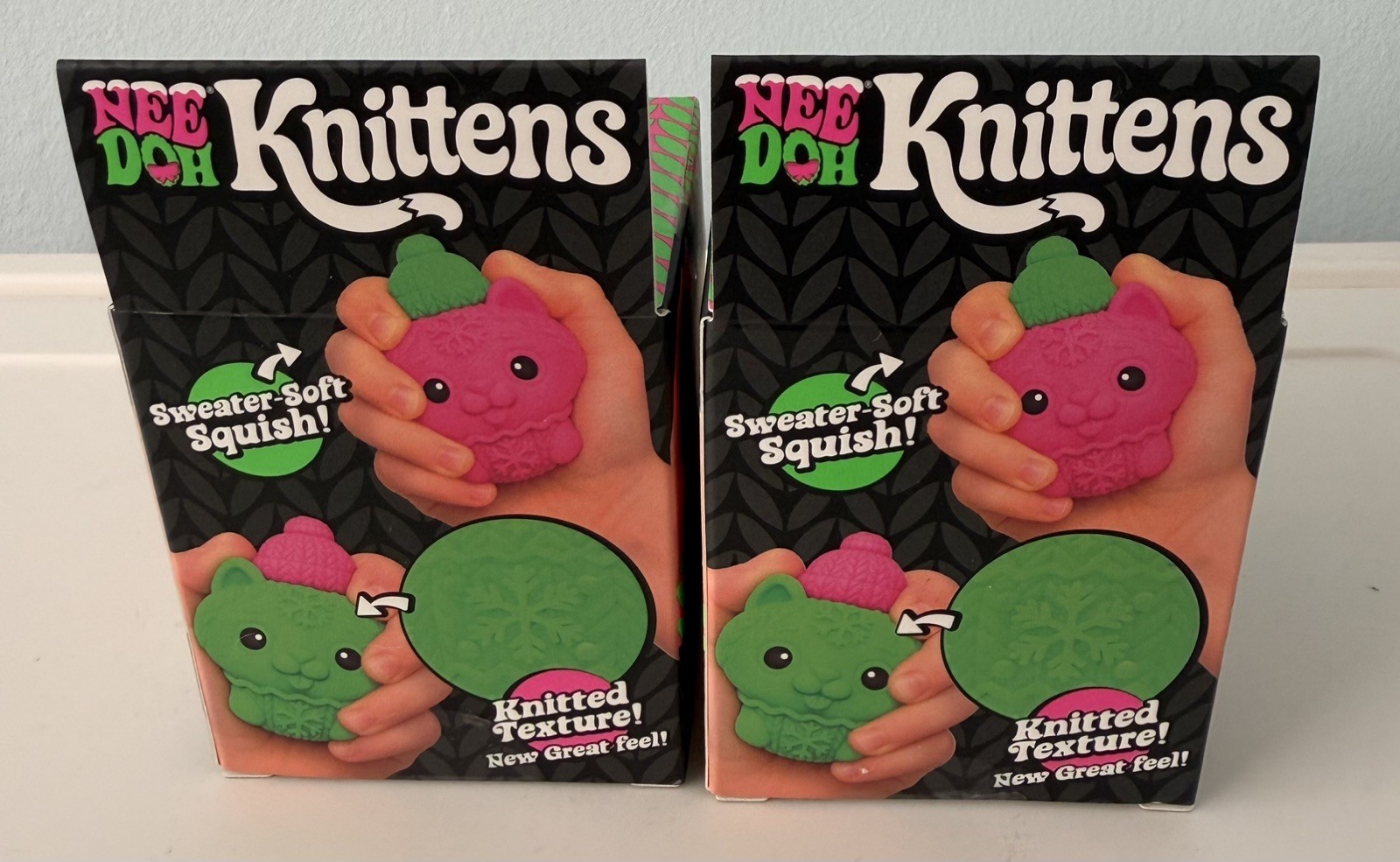 NeeDoh Knitten Bundle Pink & Green Authentic Schylling Sensory Squishy Set