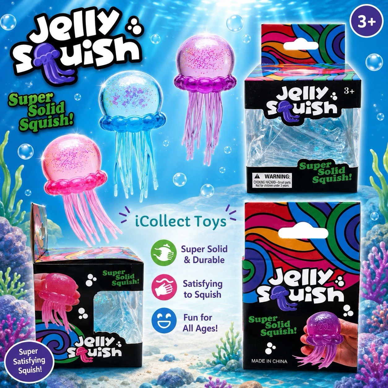 VIRAL Squishy BLUE Jellyfish Jelly Squish 4” Squishy Squeeze Toy