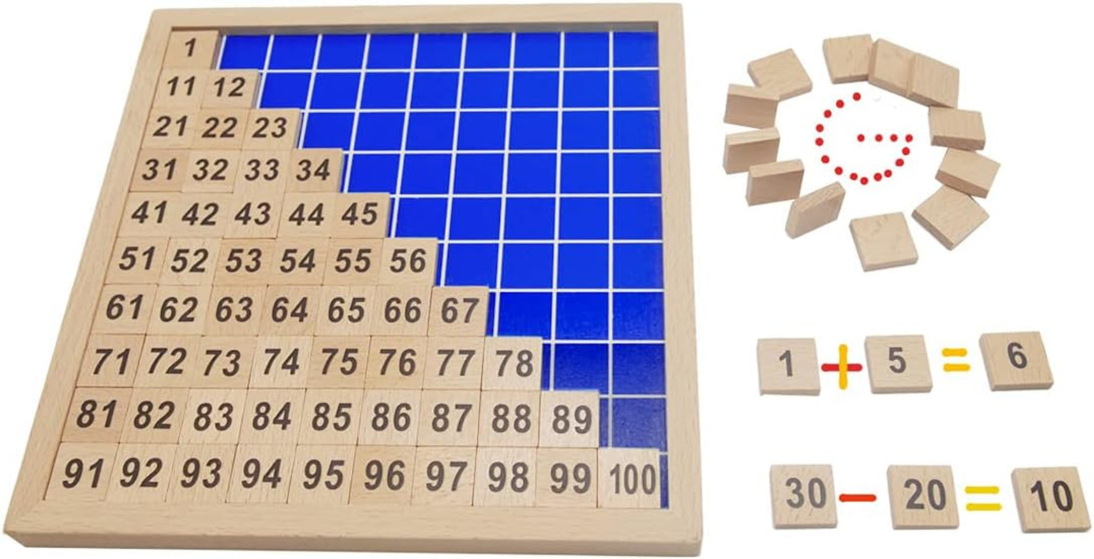 Wooden Hundred Board Montessori Math Counting Toys, 1-100 Numbers Kindergarten P