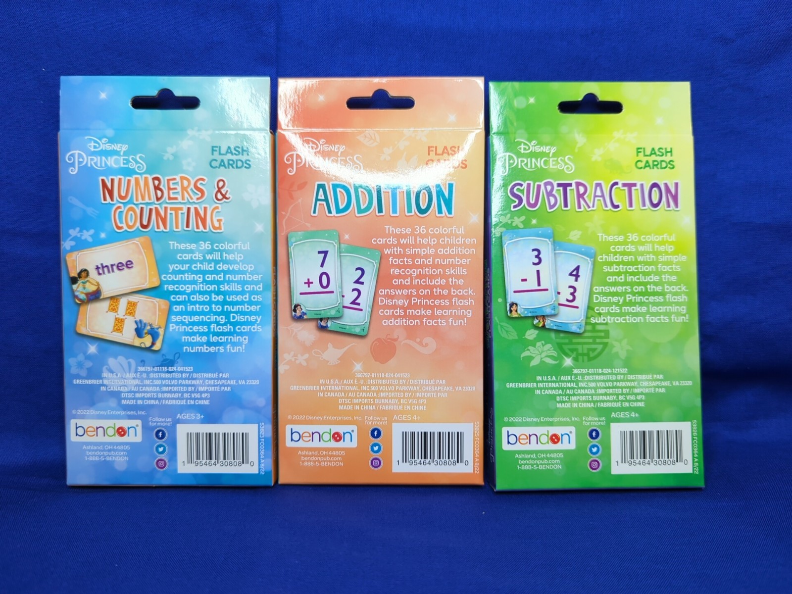 3 Disney Princess Flashcards- Numbers/Counting, Addition, & Subtraction Ages 3+