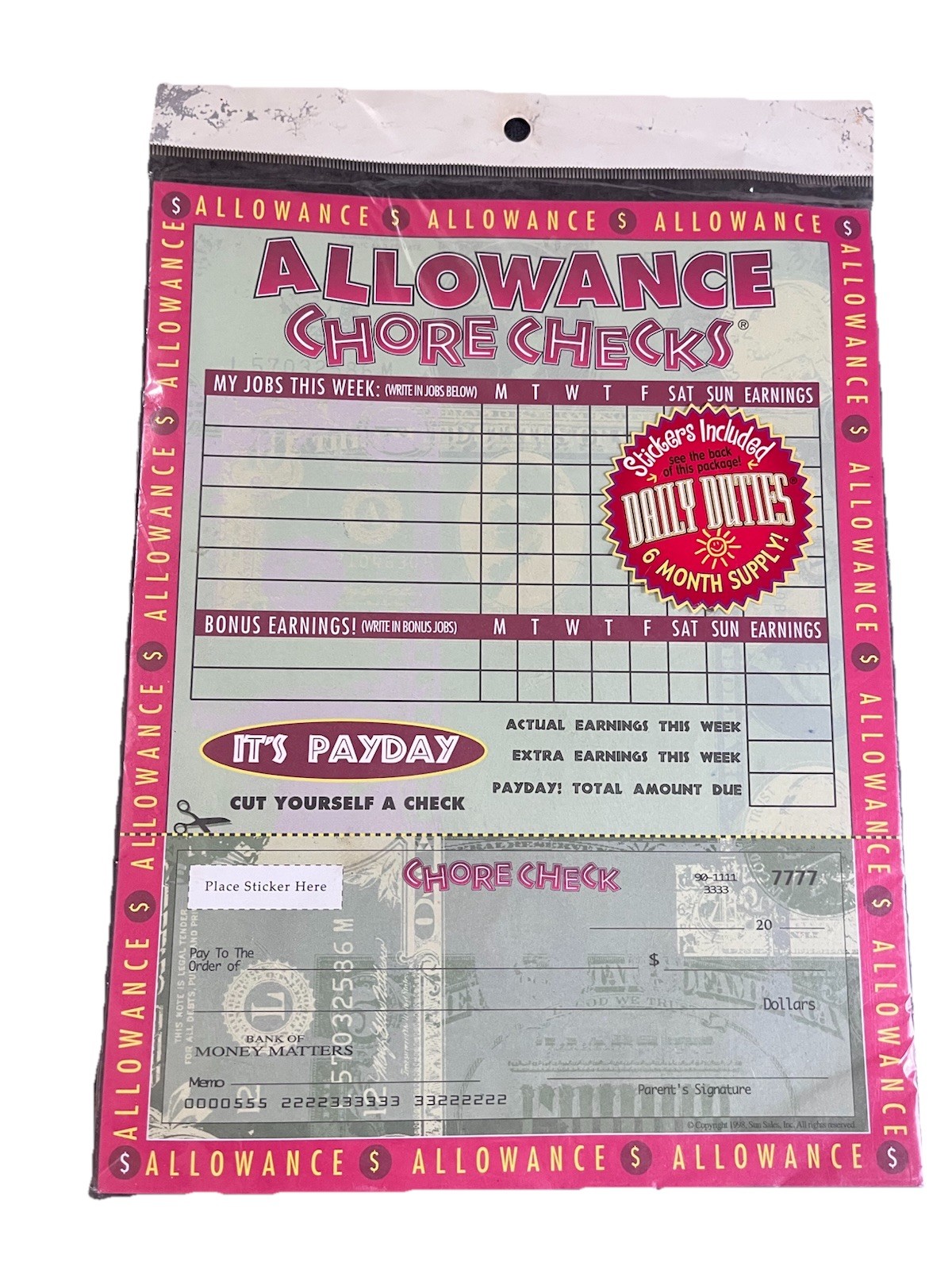 Vintage NOS 1998 Allowance Chore Checks Sun Sales Kids Reward Chart Sealed
