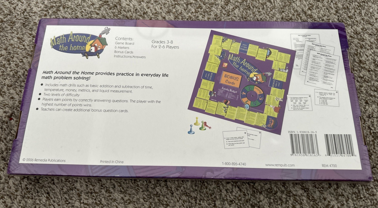 Math Around The Home Learning Game For Grades 3 to 8 and 2-6 Players NEW SEALED