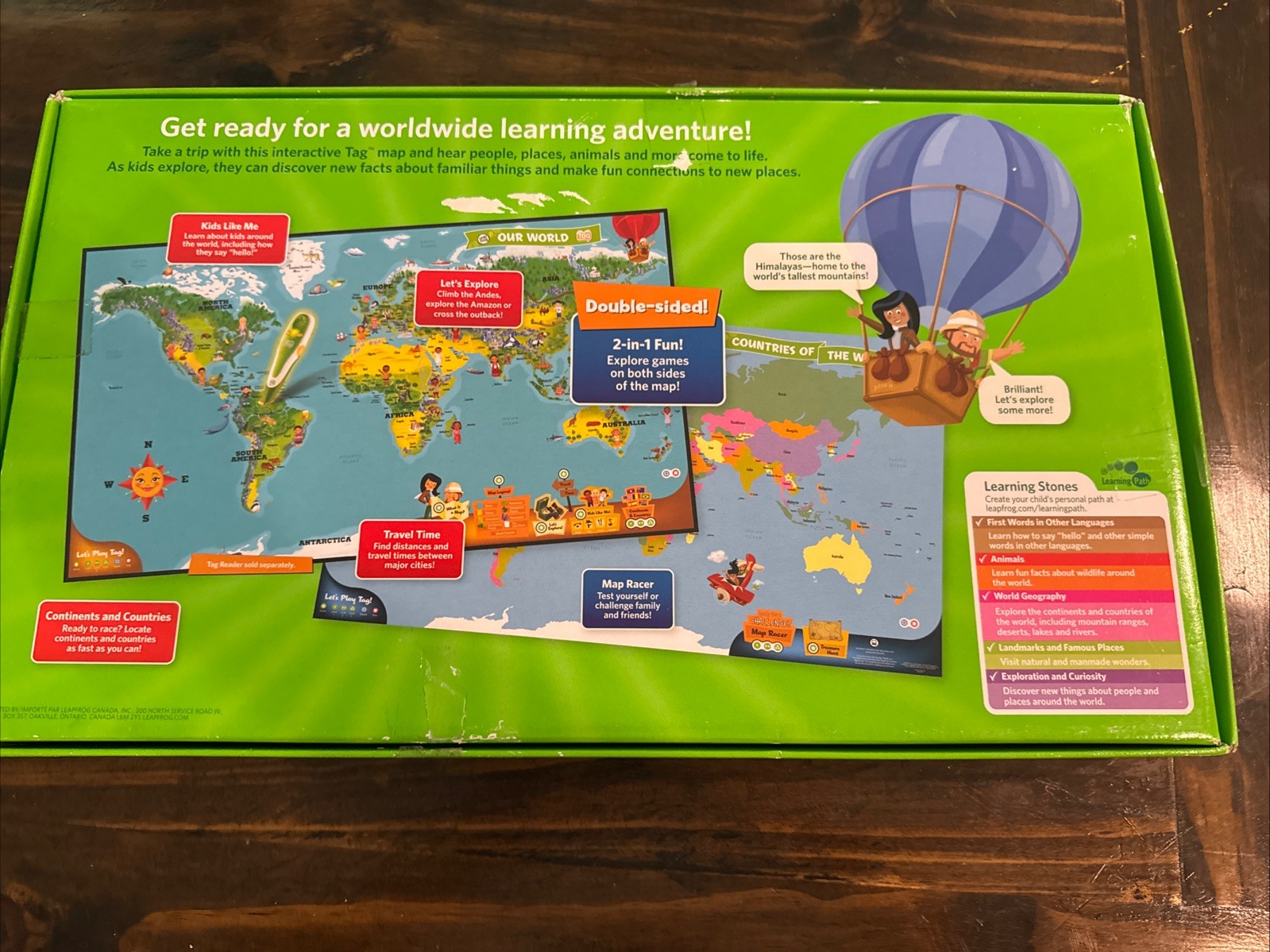 Leap Frog Interactive Jumbo World Map 2 Sided Educational- Use With Tag Read Sys
