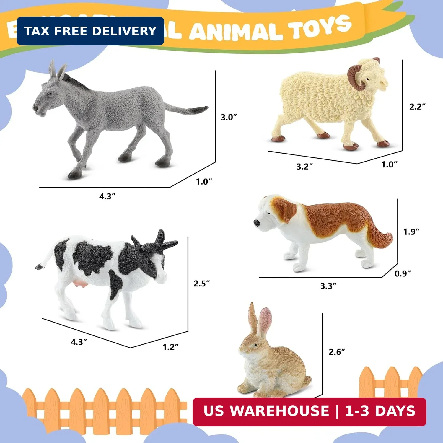 10-Piece Realistic Farm Animal Figures, Educational Toys for Toddlers 3-5 Years