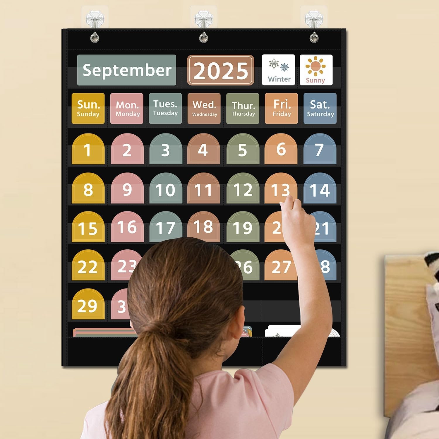 Large Boho Pocket Calendar Chart with 96 Cards, 32″x24″ Classroom & Home
