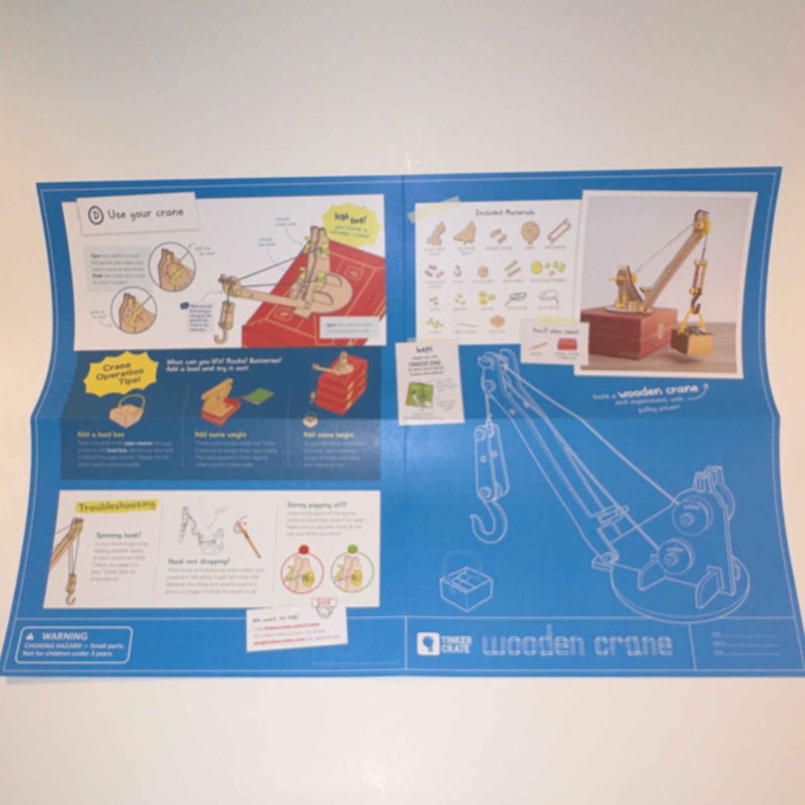 Wooden Crane Science Kit Ages 9+ Parts & Instructions KiwiCo Tinker Crate