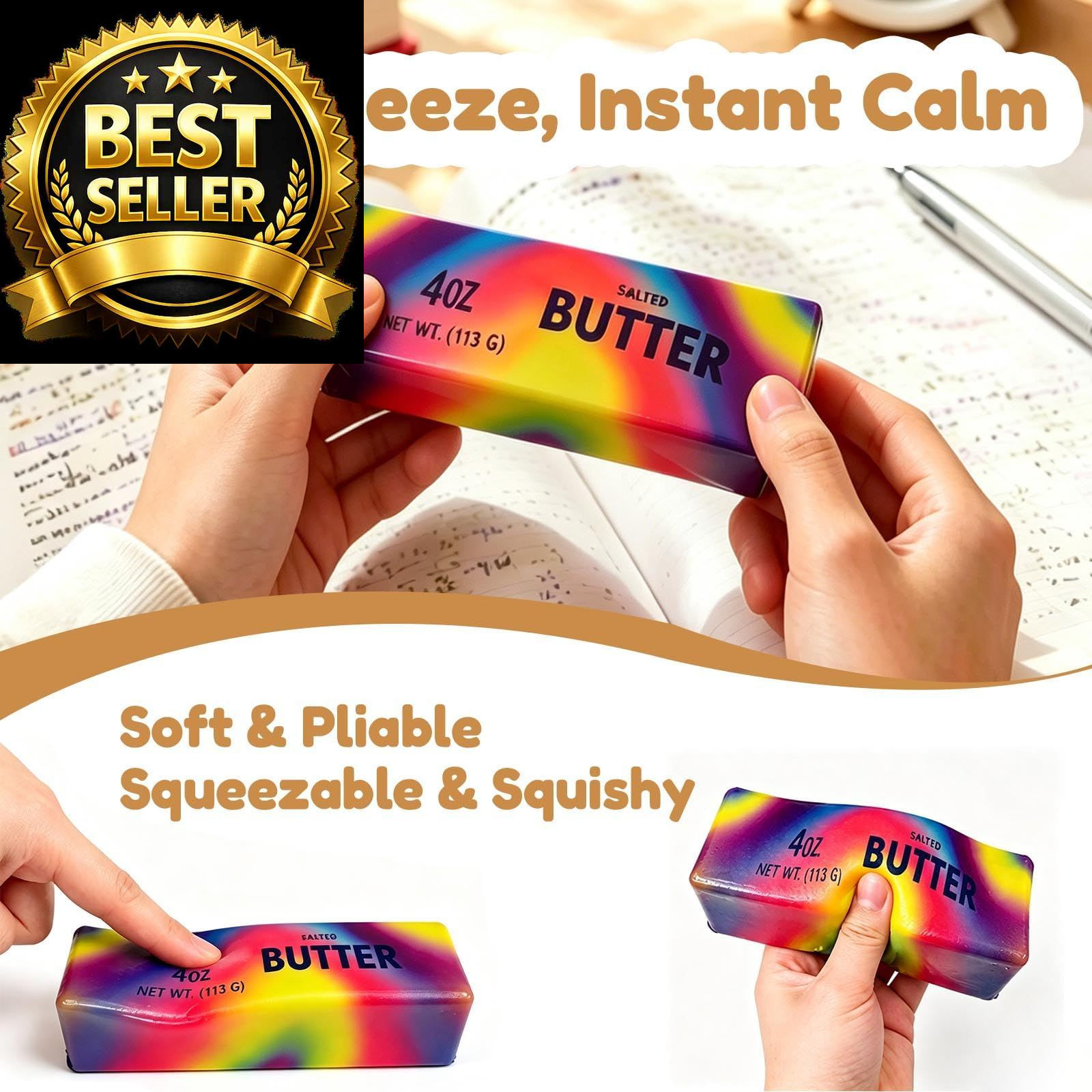 2026 Upgraded Slow Rebound Butter Squeeze Stress Balls, Soft Small, 2 Pack