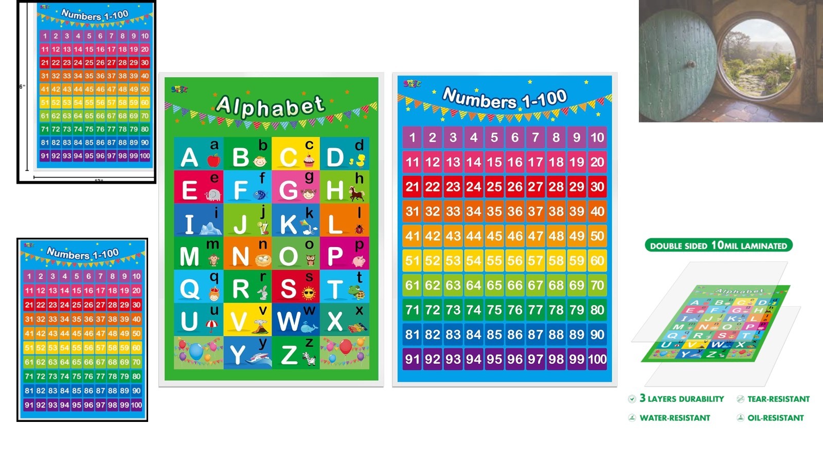 Vibrant Laminated Educational Posters: Alphabet & Numbers for Toddlers (2 Count)