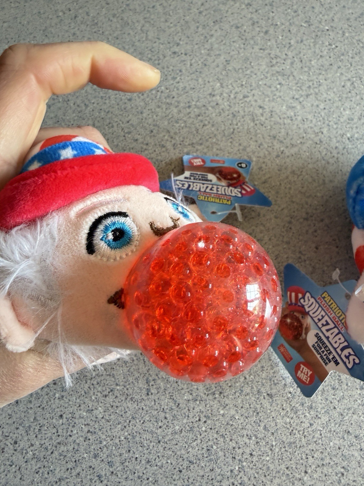 2 New Patriotic USA Plush Ball Squeezables STAR & UNCLE SAM Squishy Toy America