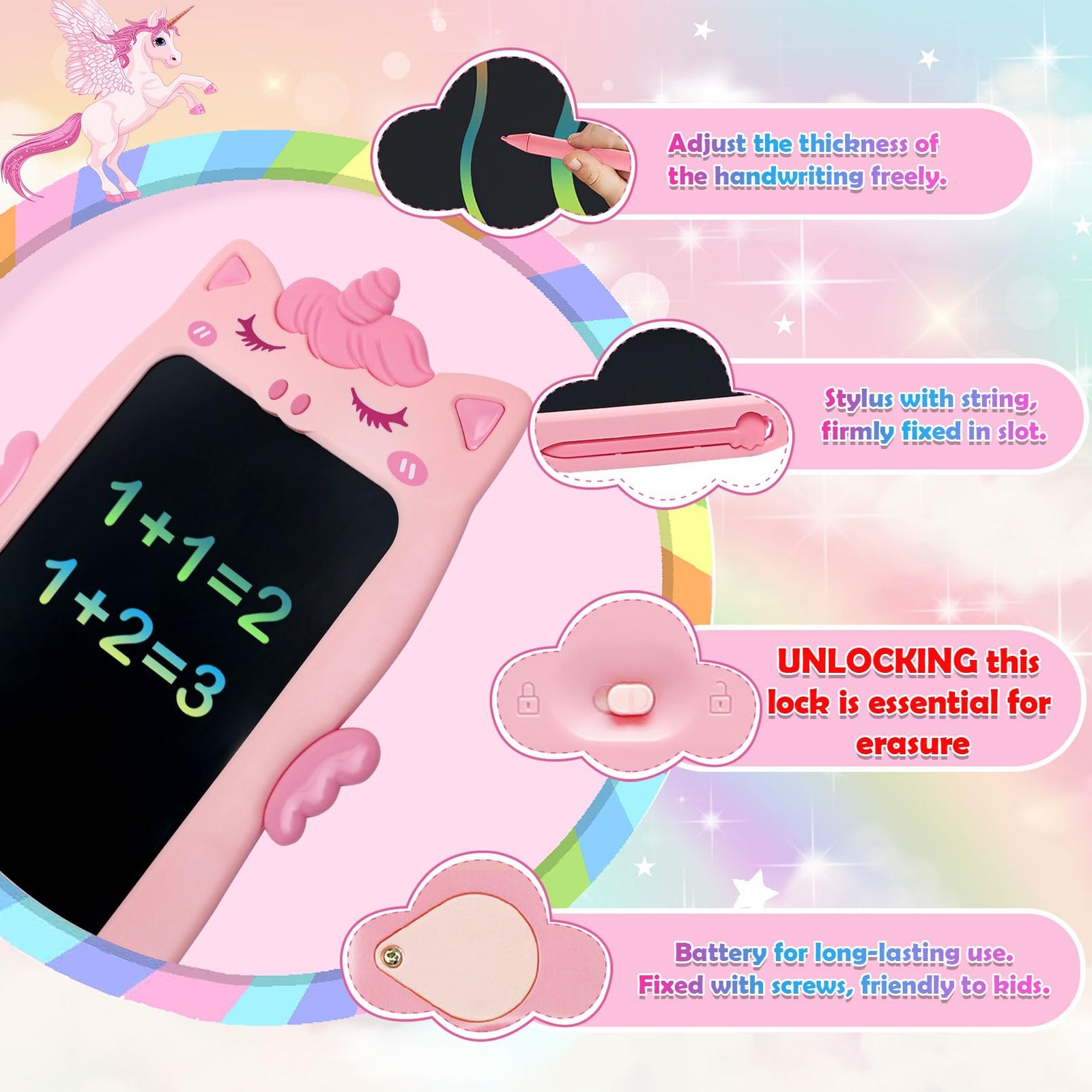 Toys for 1 2 3 Year Old Girl Gifts,10IN Writing Tablet 8″W x 11.4″H, Pink