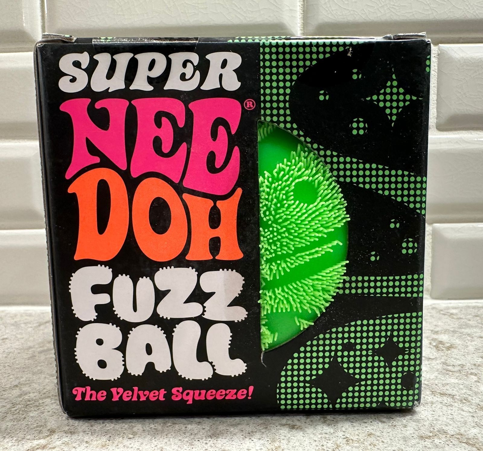 Schylling Nee Doh SUPER Fuzz Ball The Velvet Squeeze Green Sensory Toy AUTHENTIC