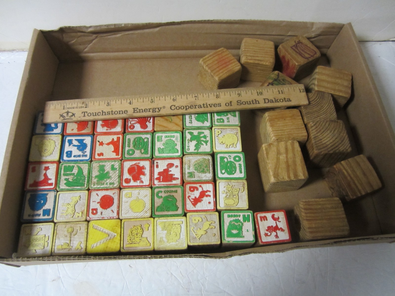 Vintage Wooden Alphabet Letter Blocks w/Animal & Objects, set of 35, plus 11