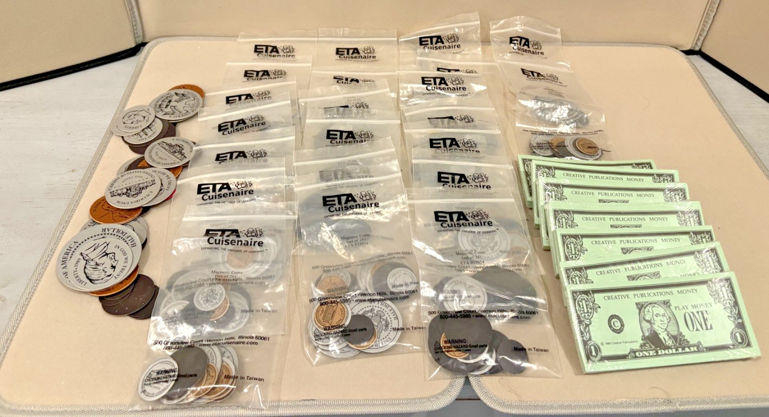 ETA Cuisenaire Magnetic Money Math Supplies Lot of 22 & Paper money lot of 7