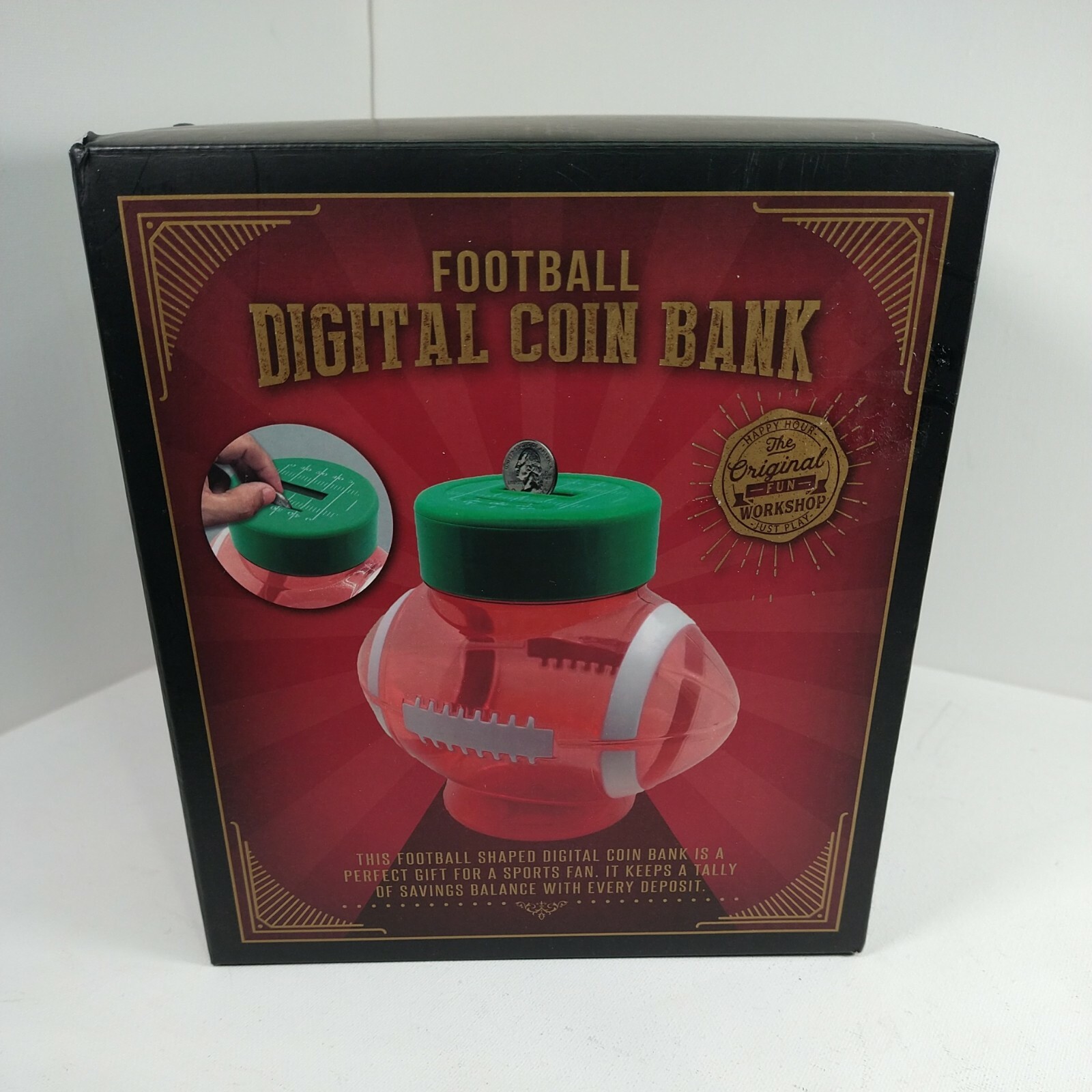 Football Shaped Digital Coin Bank Jar Money Counter Plastic Piggy Bank NEW