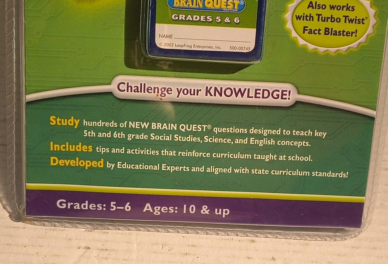 Turbo Twist Brain Quest Cartridge ONLY 1st-2nd Grade LeapFrog NEW SEALED 2002