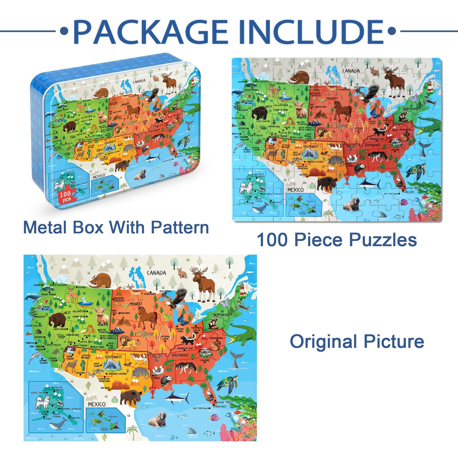 LELEMON United States Puzzles for Kids Ages 4-8,100 100 pieces, Colorful