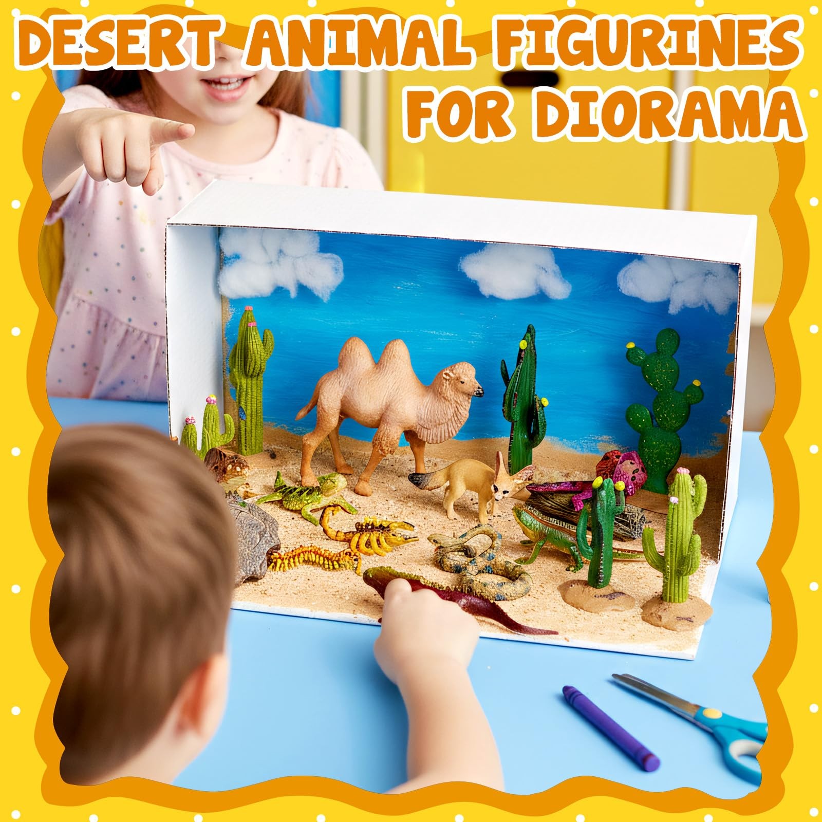 34 Pcs Desert Animals Figurines Set Model Trees Kit Desert Diorama Supplies A…
