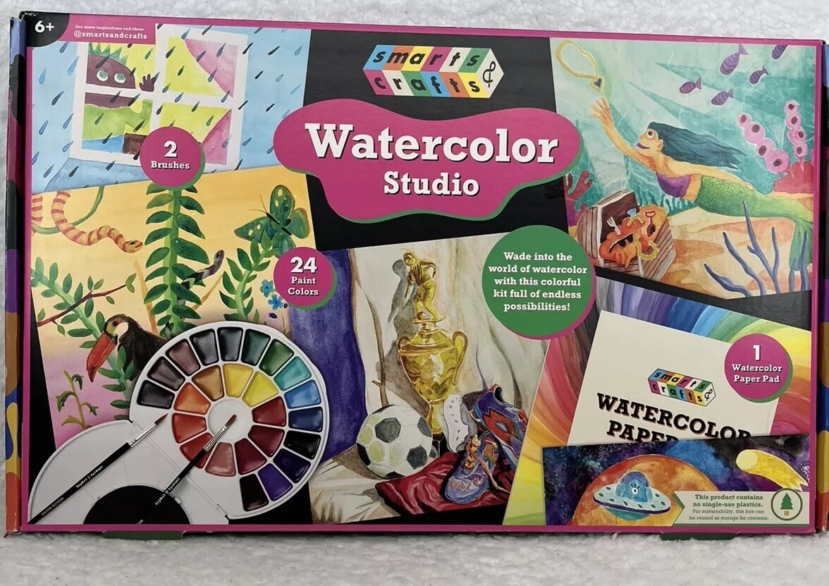Smarts & Crafts Watercolor Studio Kit Multicolor 28-Pc W/ Paints Brushes Paper..