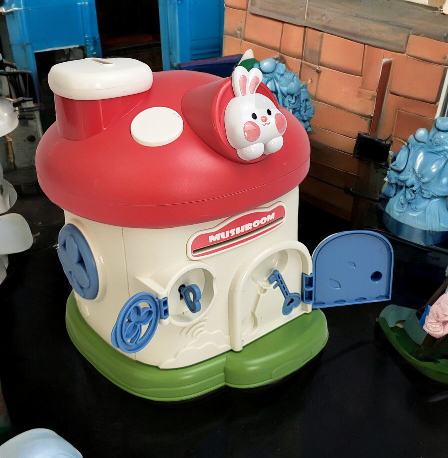 Lockable Kids Piggy Bank Mushroom Coin Box 2 Keys ASTM Non-Toxic Vinyl USA