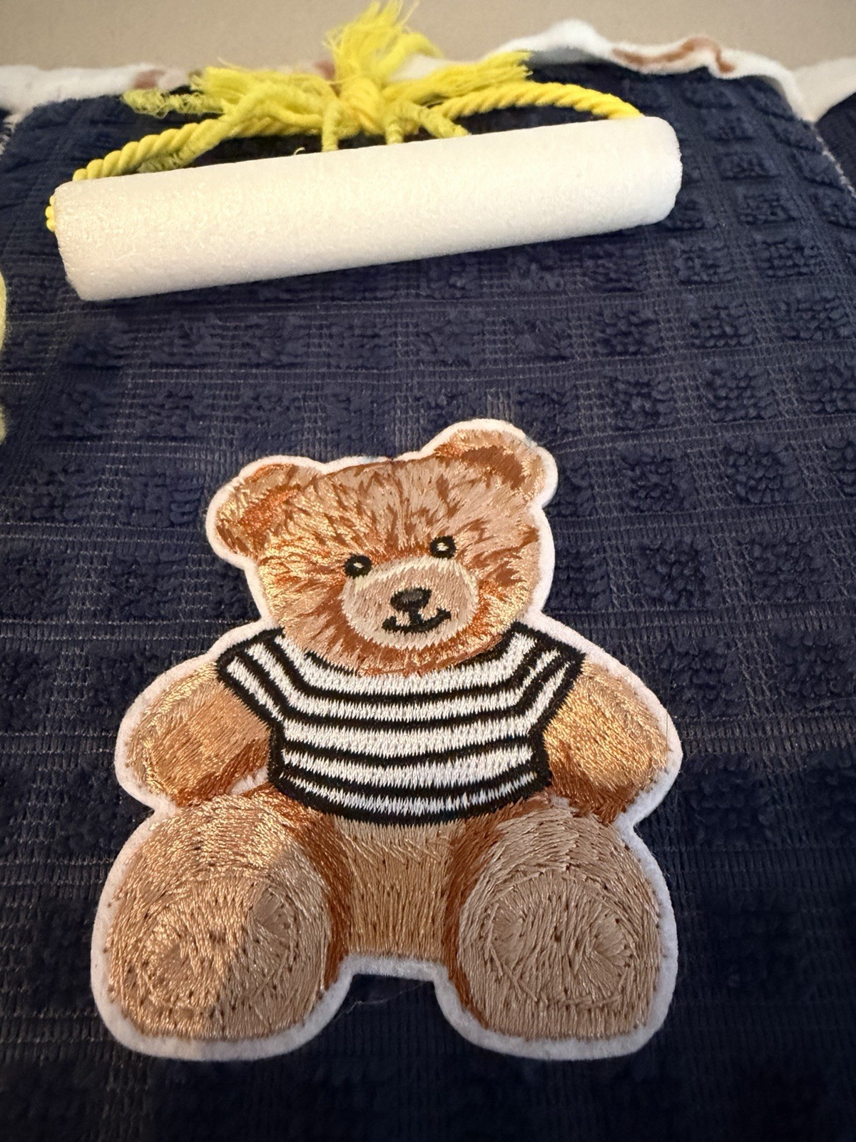 Autism Sensory Activity Mat Teddy Bear Patch Textures Bells Mesh Pocket 18×12″