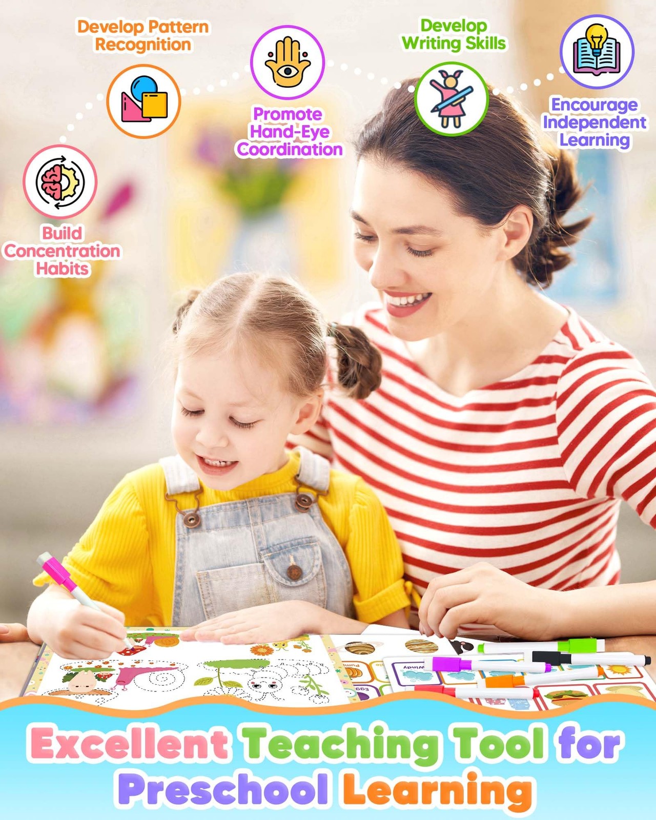 Toddler Busy Book Preschool Learning 8.5 x 11 inches (A4 size), Multicolored