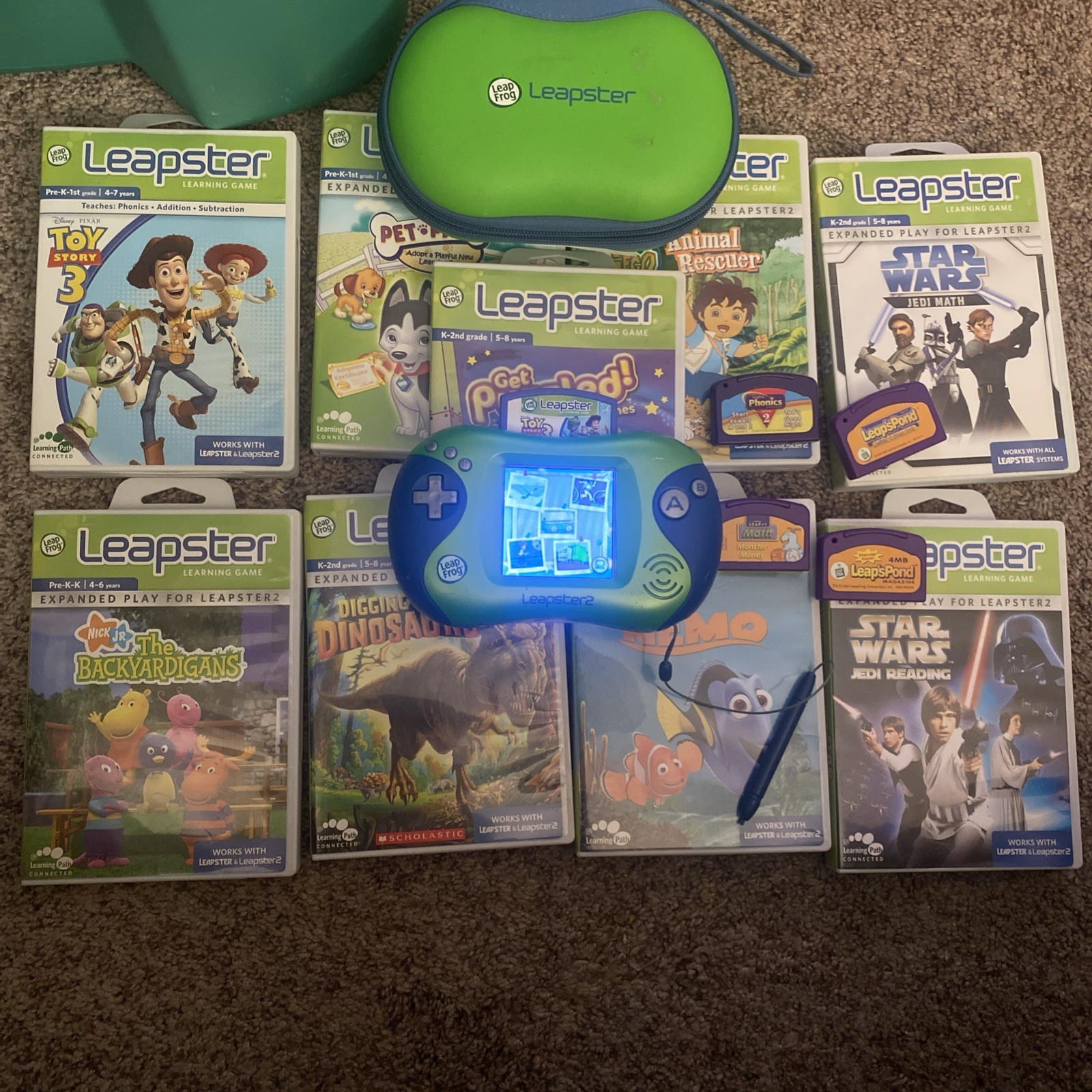 Leap Frog Leapster 2 Handheld Game, With 9 Games, Pre-Owned No Power Cord Works
