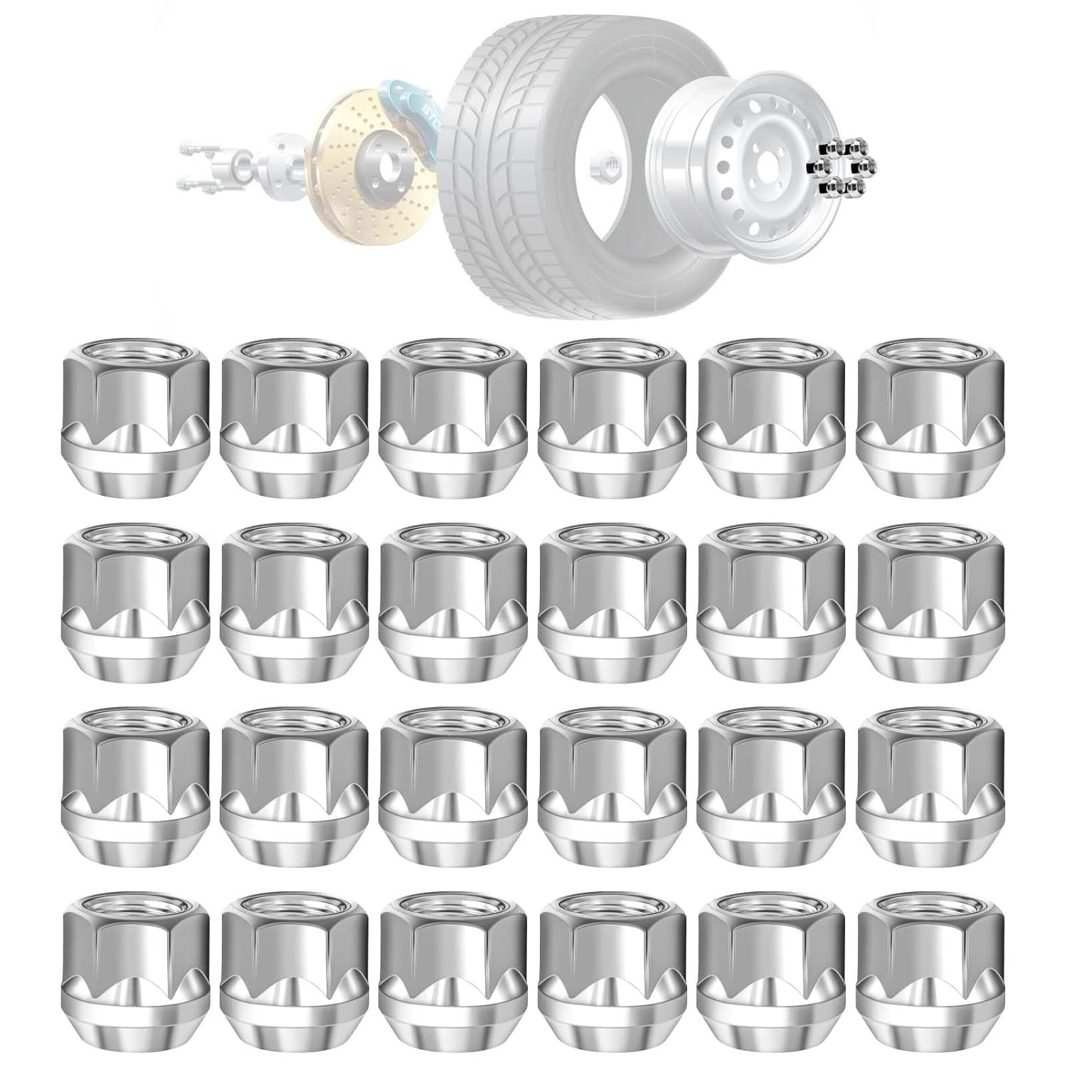 M14 x 1.5 Galvanized Lug Nuts 24PCS 3/4″ Hex 60 Degree Conical Seat Lug Nuts