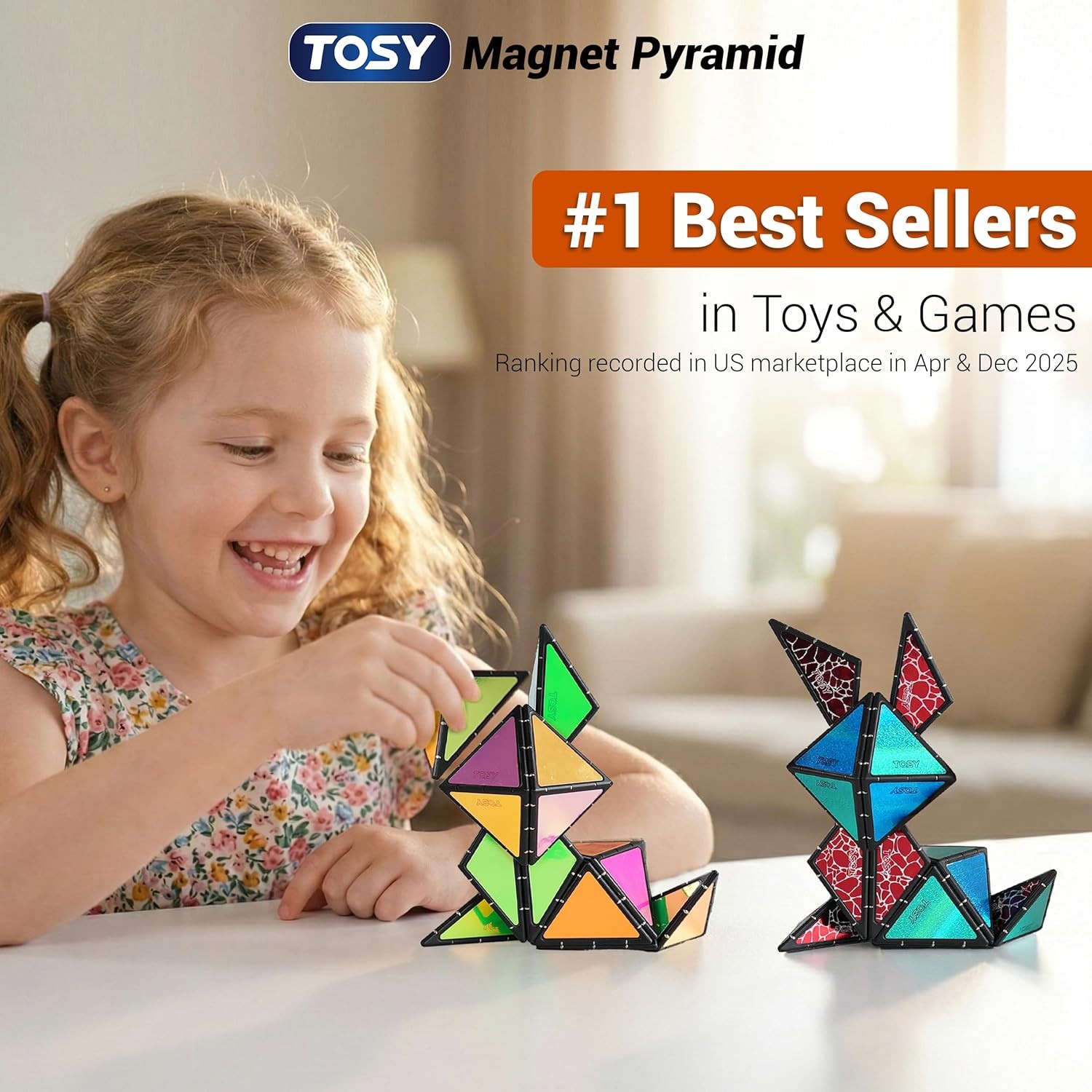 TOSY Magnet Pyramid Glow – 1 Cube Transforms into 1 Billion Shapes (Bunny, Egg,