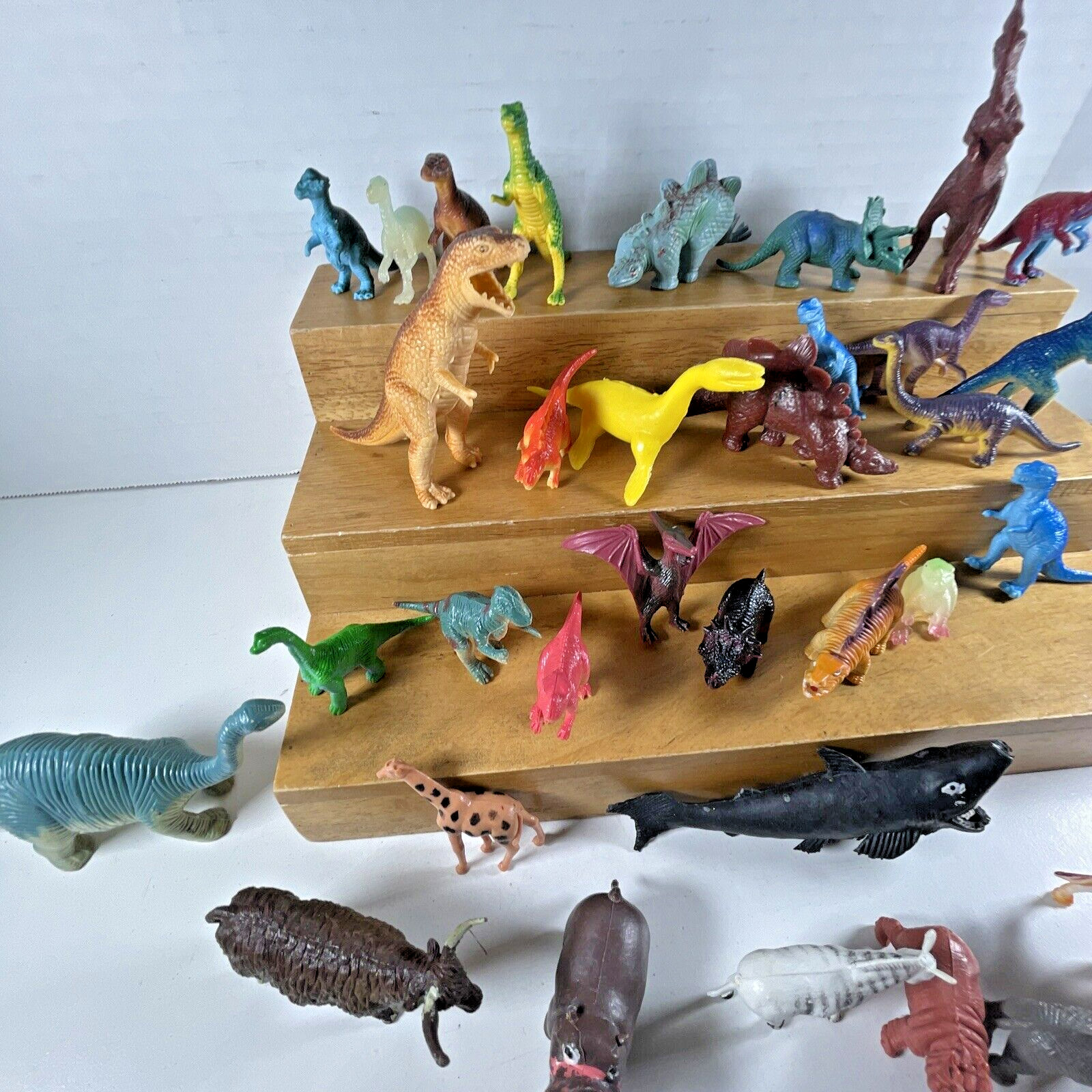 Estate TOY BOX LOT of 65 Miniature Toy Plastic Animal, Dinos + Figures