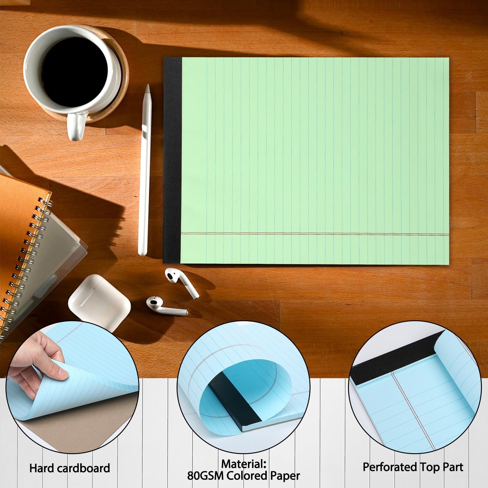 Toplive Colored Legal Pads 8.5 x 11 inch, 4 Pack Colored Writing Notepads Col…