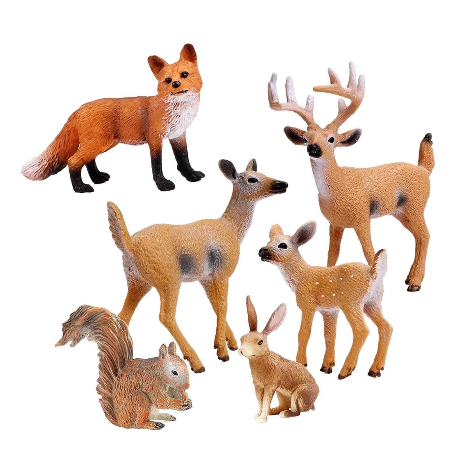 6x Jungle Animal Playset Miniature Toys Cake Toppers for Landscape Scene