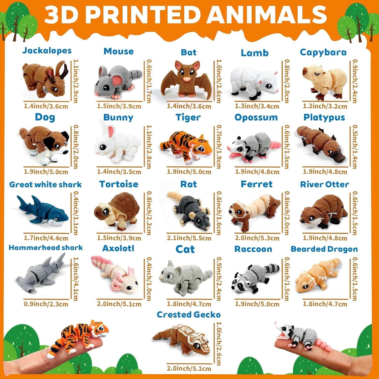 Animal Figurines Set Miniature 3D Printed Collectibles Movable Joints Decor
