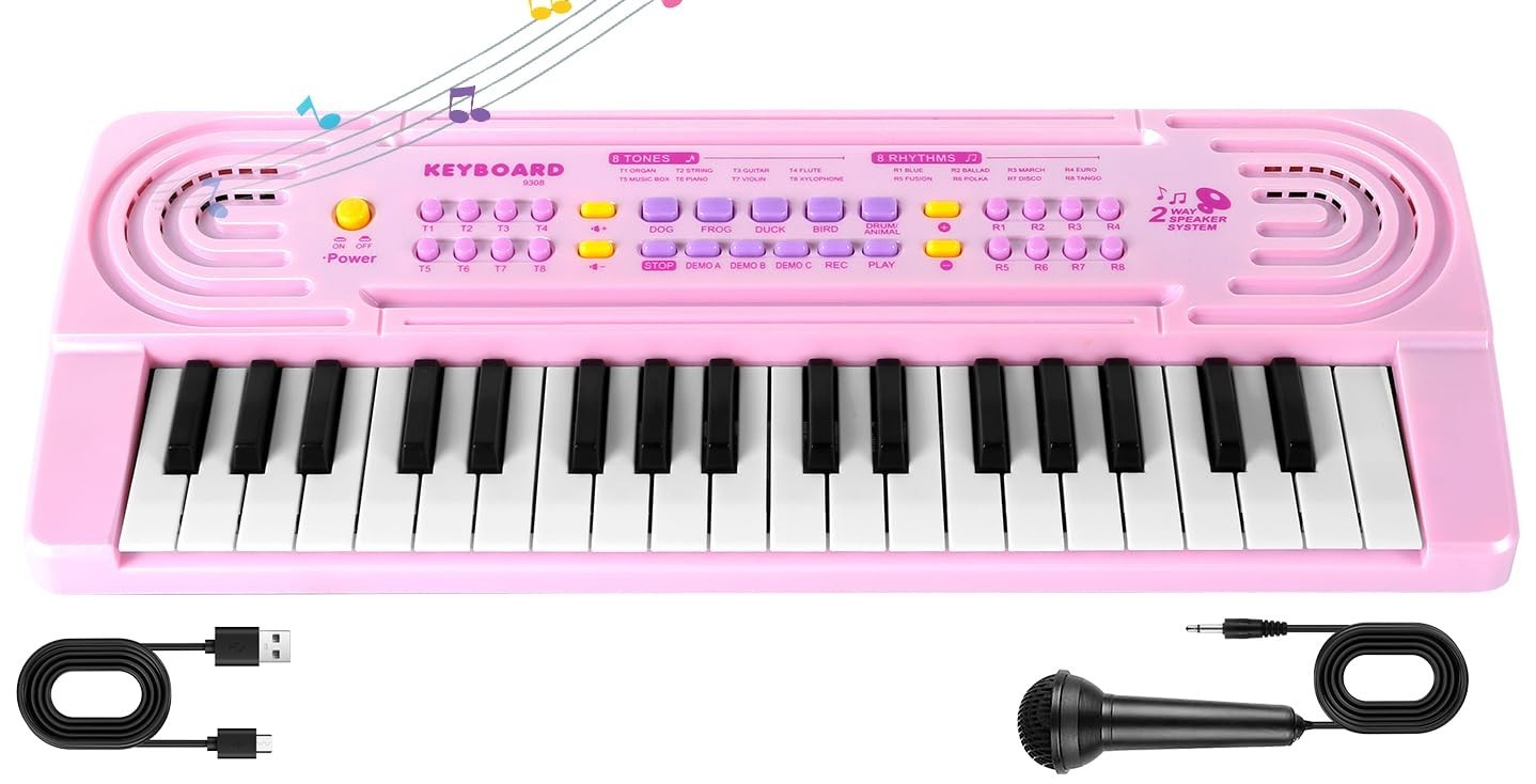 Toddler Piano Keyboard 37 Keys with Microphone – Kids Music Toy for Ages 3-8, Pi