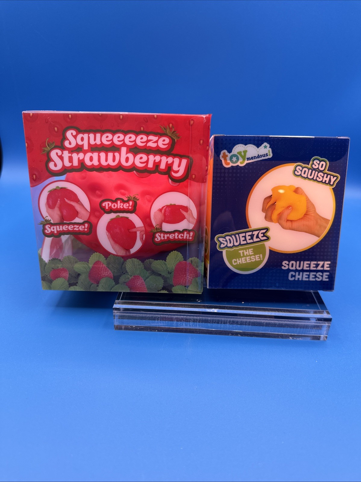 Lot of 2 Sunny Days & Toy-Mendous Squeeze Squishy Strawberry & Cheese New 2026