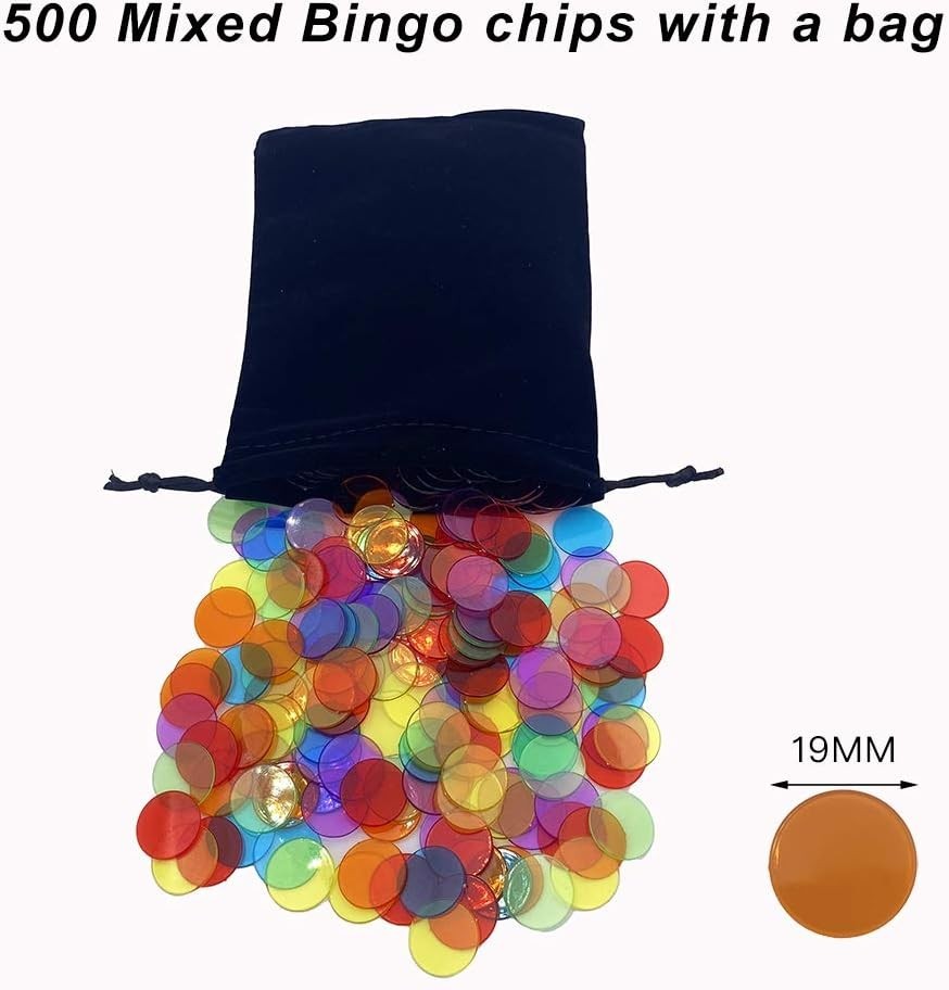 Bingo Counting Chips 3/4 Inch 6 Colors 500 Pack with Storage Bag