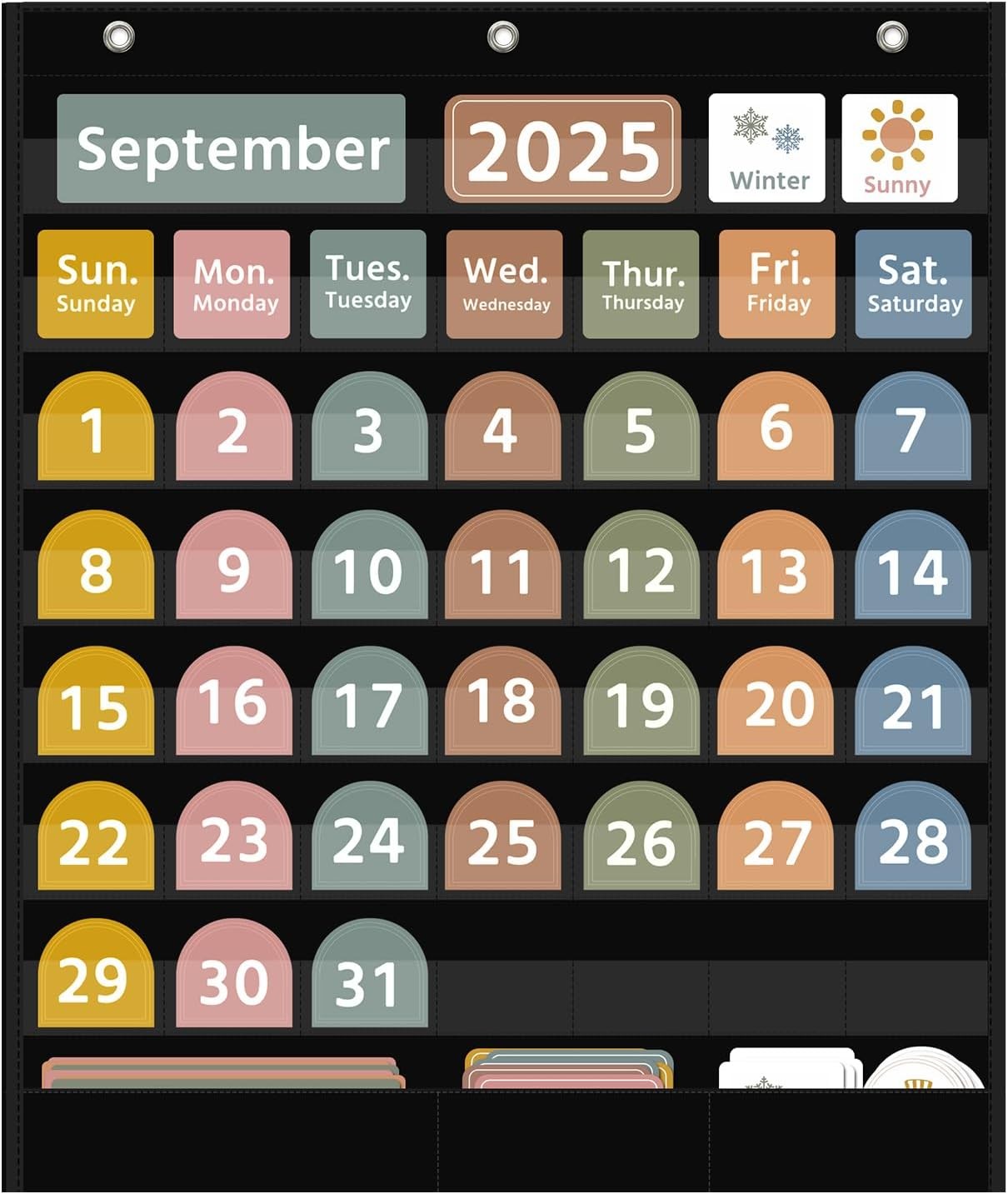 Large Boho Pocket Calendar Chart with 96 Cards, 32″x24″ Classroom & Home